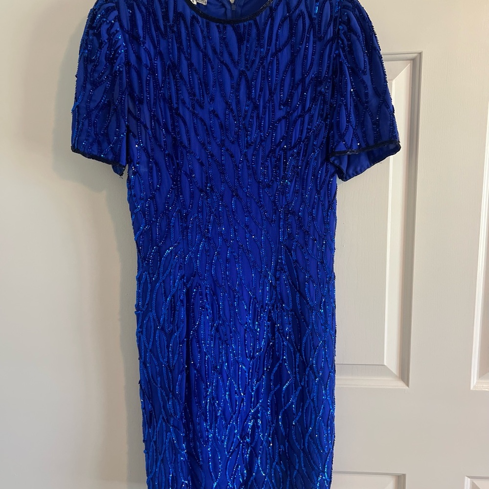 Vintage Blue Sequin Mini Dress